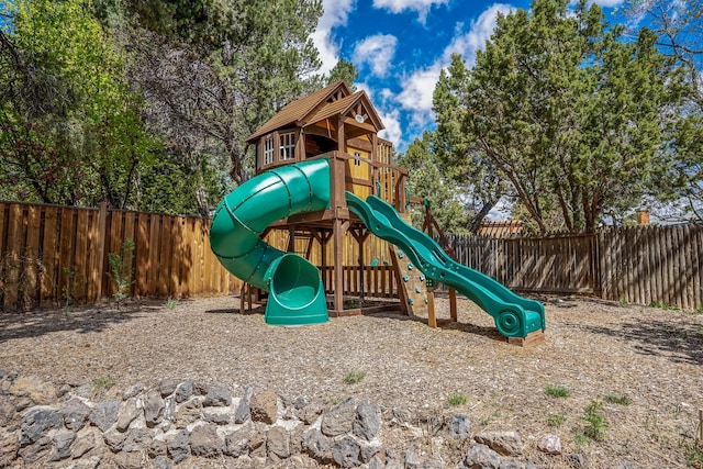 view of play area with fence