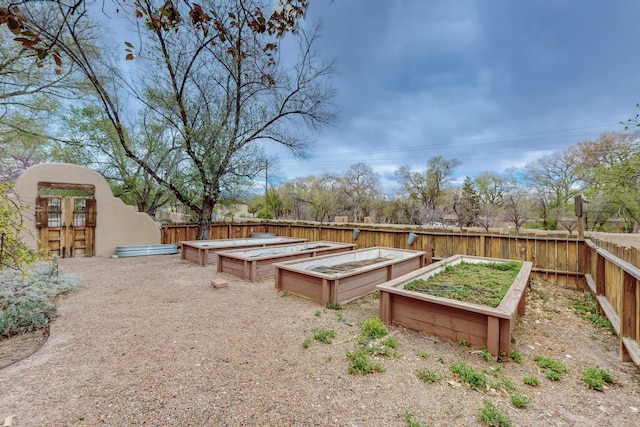 view of yard featuring a fenced backyard and a garden