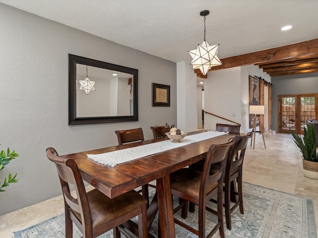 dining room featuring recessed lighting and beam ceiling