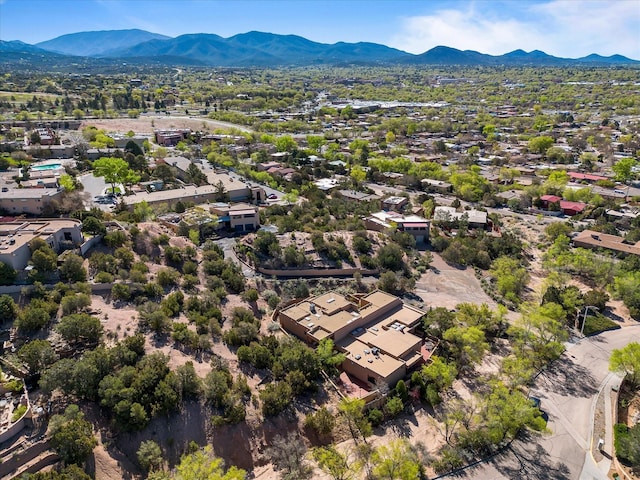 drone / aerial view featuring a mountain view