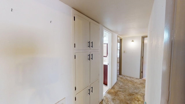 corridor featuring light colored carpet