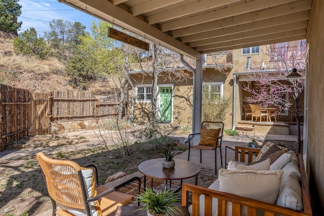 534 Hillside Ave, Santa Fe, NM 87501 - view of patio featuring a fenced backyard and an outdoor hangout area