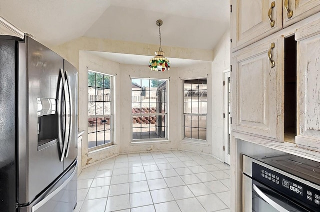 8228 Fairmont Dr NW, Albuquerque, NM 87120 - unfurnished dining area featuring light tile patterned floors and lofted ceiling
