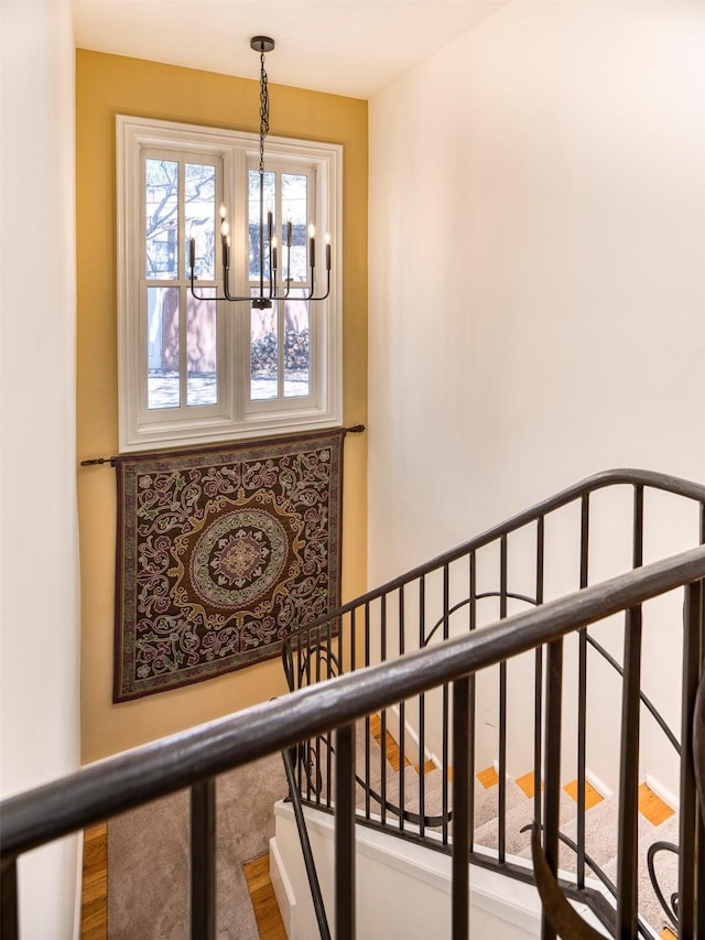 511 Armijo Unit C, Santa Fe, NM 87501 - stairway with a chandelier