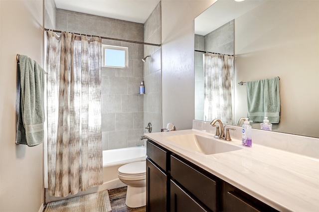 6841 Cleary Loop NE, Rio Rancho, NM 87144 - bathroom featuring toilet, shower / bath combo, vanity, and wood finished floors
