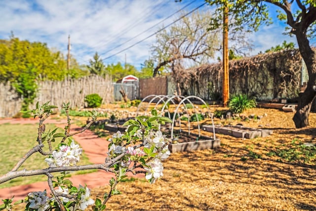 view of yard with a garden and fence