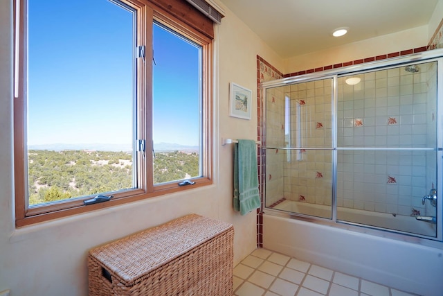 full bathroom with shower / bath combination with glass door and recessed lighting