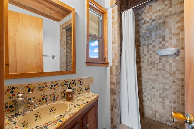 1 Jornada Loop, Santa Fe, NM 87508 - full bathroom with vanity, a shower with shower curtain, and tile patterned floors