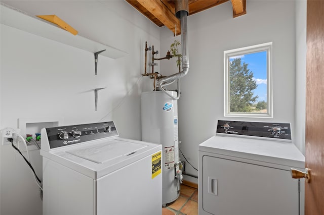 1 Jornada Loop, Santa Fe, NM 87508 - laundry room with separate washer and dryer, water heater, and light tile patterned flooring