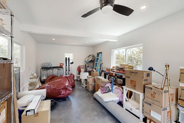 interior space featuring a ceiling fan