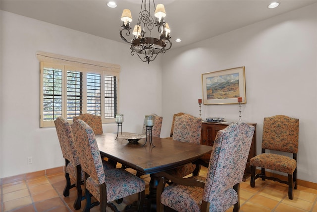 3101 Old Pecos Trl Unit 627, Santa Fe, NM 87505 - dining space with light tile patterned floors, a notable chandelier, recessed lighting, and baseboards