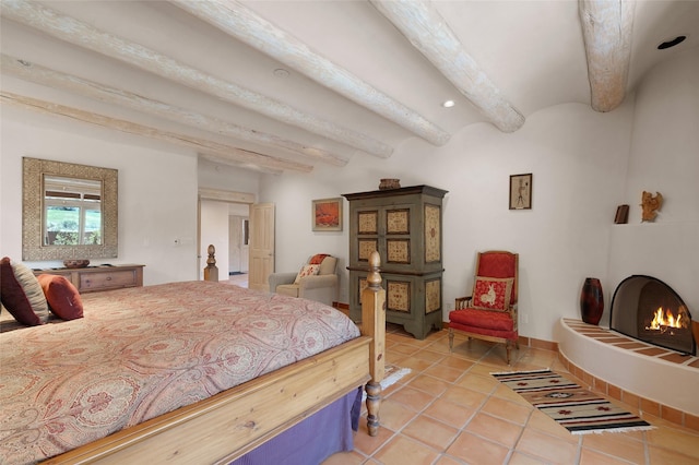 3101 Old Pecos Trl Unit 627, Santa Fe, NM 87505 - tiled bedroom with recessed lighting and beam ceiling