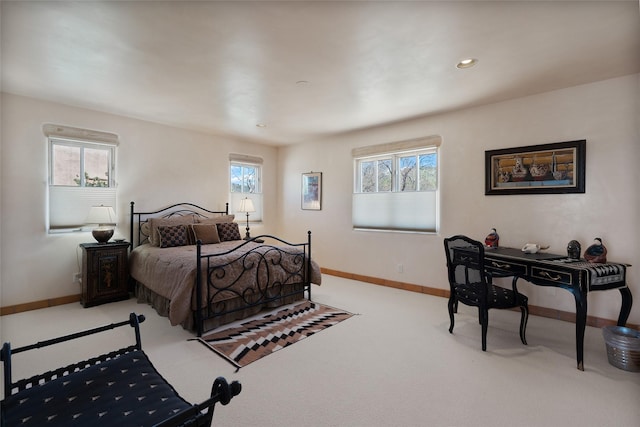 3101 Old Pecos Trl Unit 627, Santa Fe, NM 87505 - bedroom with light colored carpet, multiple windows, baseboards, and recessed lighting