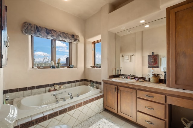 35 Sage Cir, Santa Fe, NM 87506 - full bathroom featuring vanity, tile patterned floors, and a bath