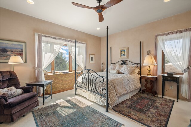 35 Sage Cir, Santa Fe, NM 87506 - carpeted bedroom with recessed lighting and a ceiling fan