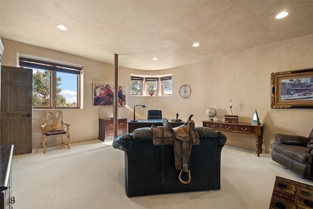35 Sage Cir, Santa Fe, NM 87506 - carpeted living room with recessed lighting and a wealth of natural light