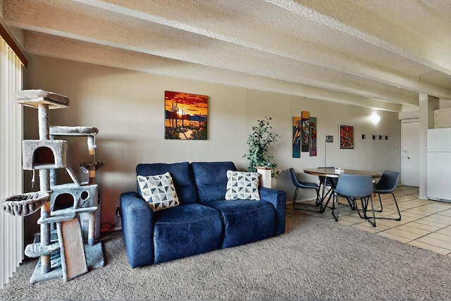 living area featuring tile patterned flooring