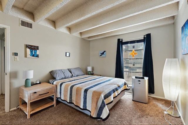 bedroom with baseboards, visible vents, multiple windows, and carpet