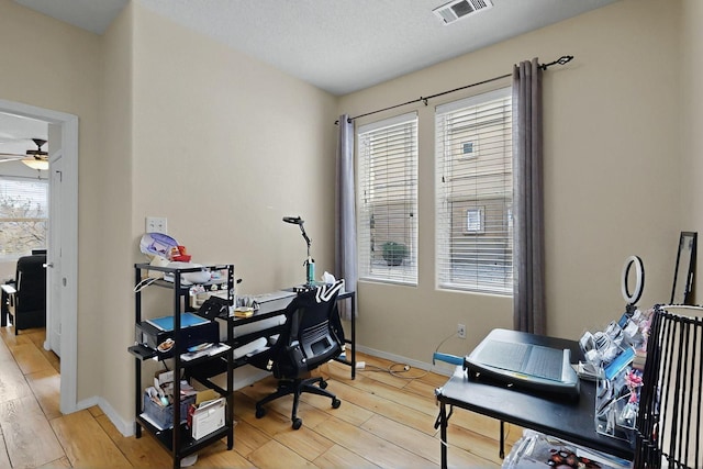4359 San Benito St Unit B, Santa Fe, NM 87507 - office space featuring light wood-style floors, visible vents, baseboards, and a ceiling fan