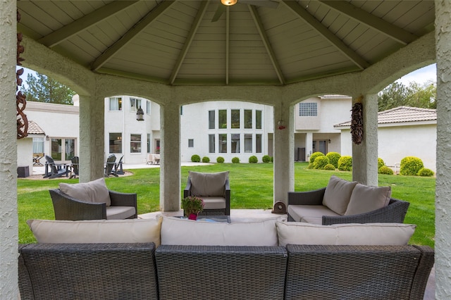 view of patio / terrace with an outdoor hangout area and a gazebo
