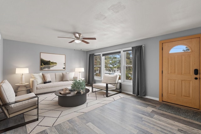 2141 44th St Unit C, Los Alamos, NM 87544 - living room with healthy amount of natural light, ceiling fan, and wood finished floors
