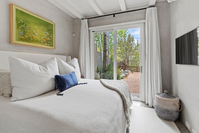161 S Armijo Ln, Santa Fe, NM 87501 - bedroom with access to outside and beam ceiling