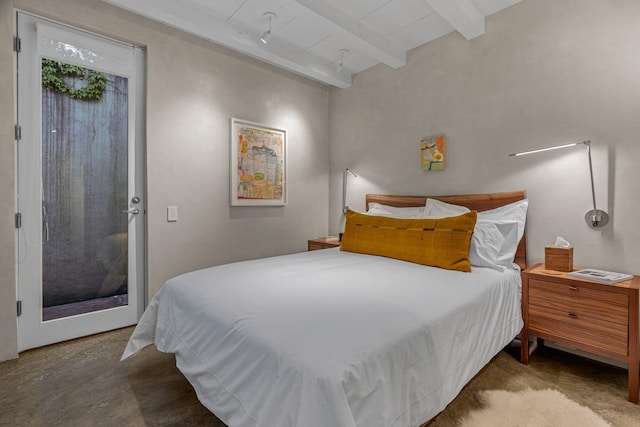 161 S Armijo Ln, Santa Fe, NM 87501 - bedroom featuring access to outside and beam ceiling