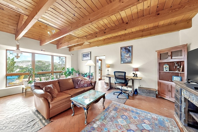 25A Lime Kiln Rd, Lamy, NM 87540 - living area with wood ceiling and beamed ceiling