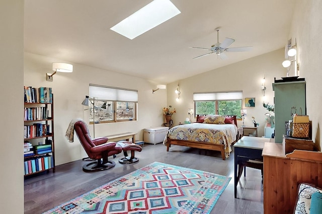 25A Lime Kiln Rd, Lamy, NM 87540 - bedroom featuring wood finished floors, vaulted ceiling, and a skylight
