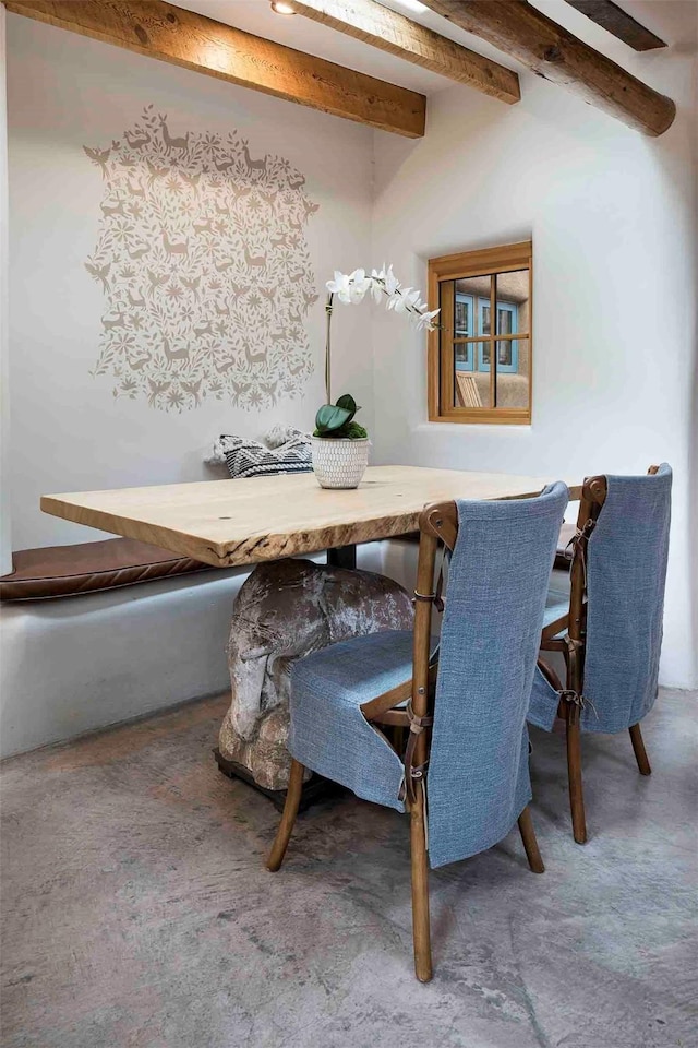 942 Canyon Unit A & B, Santa Fe, NM 87501 - dining space with beam ceiling
