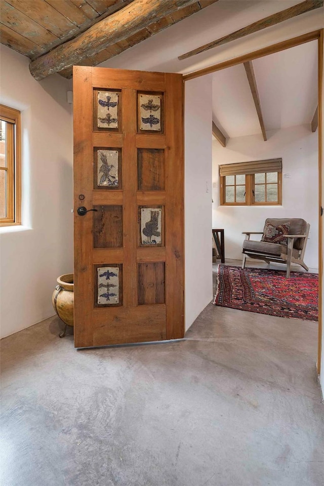 942 Canyon Unit A & B, Santa Fe, NM 87501 - entryway with beamed ceiling and concrete flooring