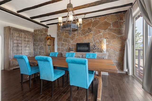 100 Rancho Alegre, Santa Fe, NM 87508 - dining room with a chandelier, wood finished floors, and beamed ceiling