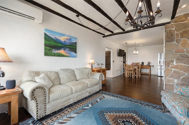 100 Rancho Alegre, Santa Fe, NM 87508 - living area with a chandelier, a wall mounted AC, and wood finished floors