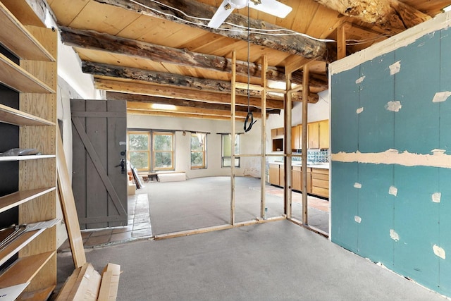5 Camino Sin Ganas, Santa Fe, NM 87506 - misc room featuring carpet floors, wooden ceiling, and beamed ceiling