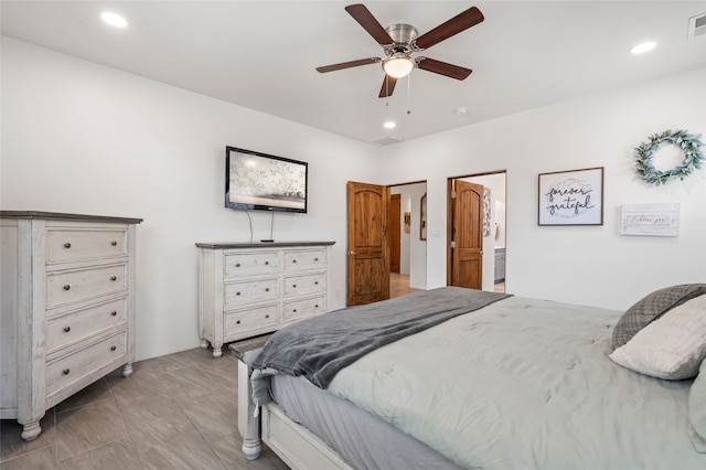 35 La Pradera, Santa Fe, NM 87508 - bedroom with ceiling fan and recessed lighting