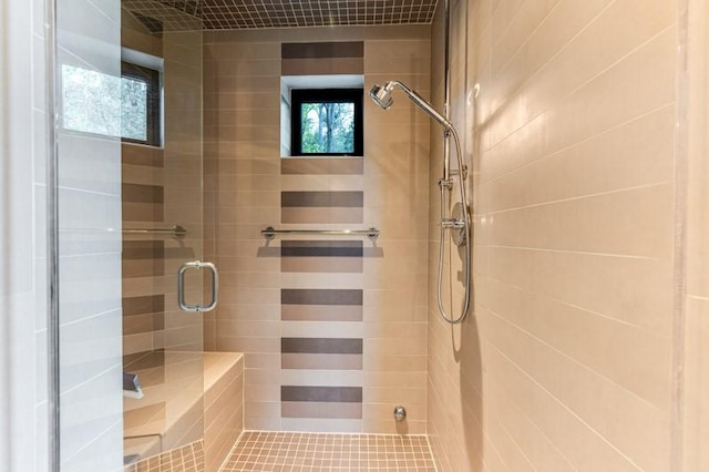 bathroom with a stall shower