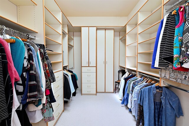 walk in closet with carpet floors