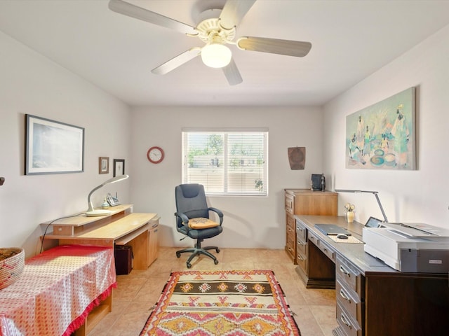 54 Encantado Loop, Santa Fe, NM 87508 - home office with light tile patterned floors and a ceiling fan
