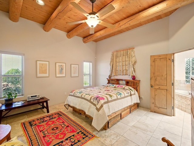 54 Encantado Loop, Santa Fe, NM 87508 - bedroom featuring wooden ceiling with exposed beams