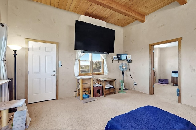 26 Apache Creek Rd, Santa Fe, NM 87505 - carpeted bedroom featuring wood ceiling and beam ceiling