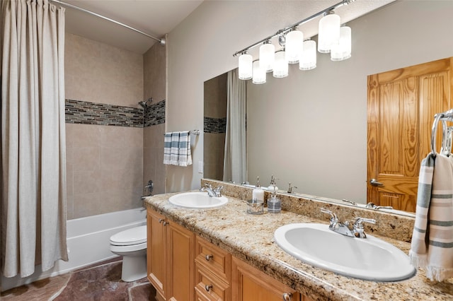 88 Canada Del Rancho, Santa Fe, NM 87508 - bathroom featuring toilet, shower / bath combo, and double vanity