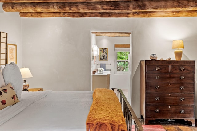 127 County Road 84, Santa Fe, NM 87506 - bedroom featuring beam ceiling