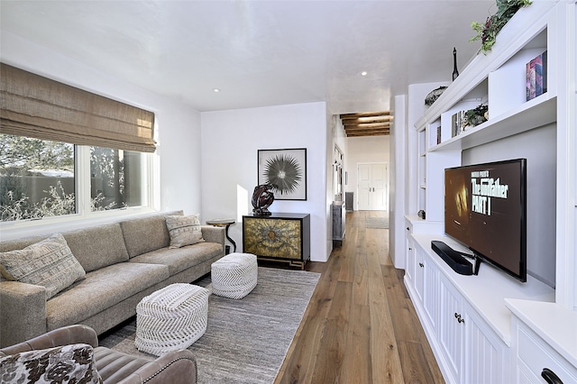 3289 Monte Sereno, Santa Fe, NM 87506 - living area with dark wood finished floors and recessed lighting