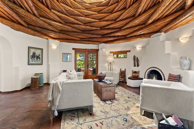 17 Tano W, Santa Fe, NM 87506 - living area with arched walkways and a tile fireplace
