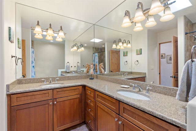 2 Tierra Grande, Santa Fe, NM 87506 - bathroom with double vanity and a shower with shower curtain