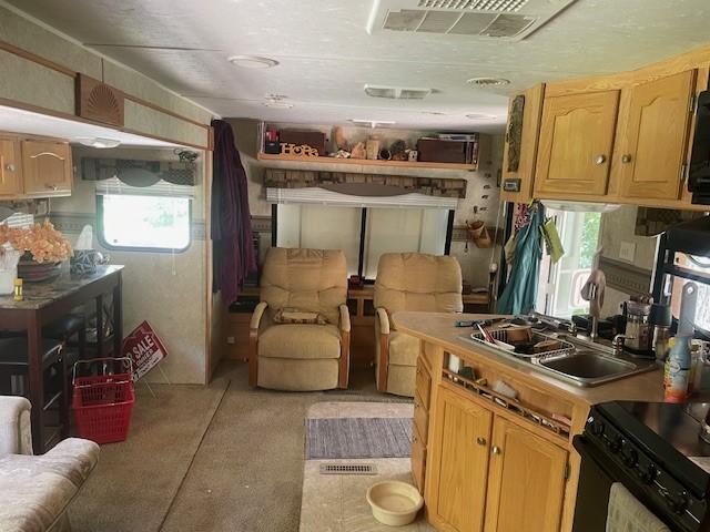 6 Rainbow Trout Ln, Pecos, NM 87552 - kitchen with a sink and light colored carpet