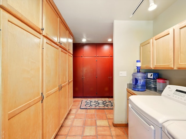 125 Apache Canyon Trl, Santa Fe, NM 87505 - washroom featuring cabinet space, recessed lighting, and washer and dryer