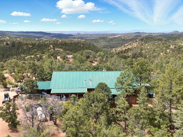 125 Apache Canyon Trl, Santa Fe, NM 87505 - view from above of property featuring a heavily wooded area and a mountain backdrop