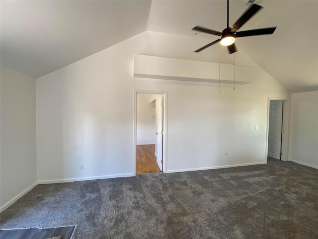 421 Maple Ave, Chama, NM 87520 - carpeted spare room featuring lofted ceiling, a ceiling fan, and baseboards