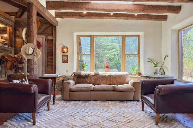 1330 Cerro Gordo Unit F, Santa Fe, NM 87501 - living area with beam ceiling